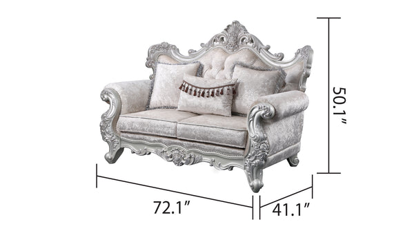 English Elm Melrose Champagne & Silver Brush Traditional Loveseat with 3 Plush Pillows — Cozy Elegant Seating for Intimate Spaces B009138494