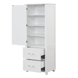 English Elm Tall Freestanding Bathroom Cabinet Two Drawers Adjustable Shelves Matte Mdf Storage White N725P407739K
