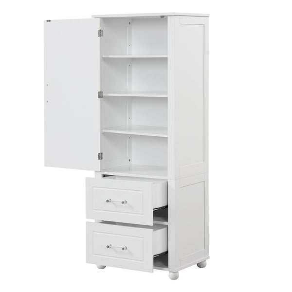 English Elm Tall Freestanding Bathroom Cabinet Two Drawers Adjustable Shelves Matte Mdf Storage White N725P407739K
