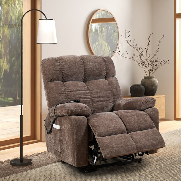 English Elm Liyasi Zero Gravity Power Recliner Eco Leather Massage Lumbar Heat Usb Charging Brown W820S00074