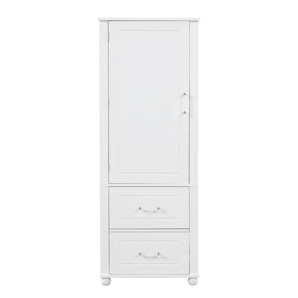 English Elm Tall Freestanding Bathroom Cabinet White Mdf Two Drawers Adjustable Shelving Storage WF312728AAK