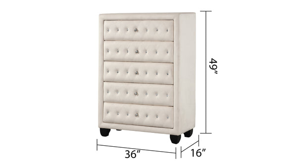 English Elm Hazel Luxurious 5Pc King Vanity Set With Usb Ports, Velvet Upholstery & Ample Storage Solutions B009S02076
