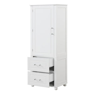 English Elm Tall Freestanding Bathroom Cabinet White Mdf Two Drawers Adjustable Shelving Storage WF312728AAK