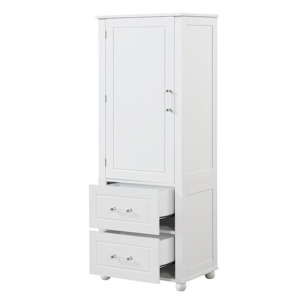 English Elm Tall Freestanding Bathroom Cabinet Two Drawers Adjustable Shelves Matte Mdf Storage White N725P407739K