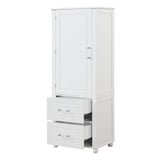 English Elm Tall Bathroom Storage Cabinet, Freestanding Storage Cabinet With Two Drawers and Adjustable Shelf, Mdf Board With Painted Finish, White