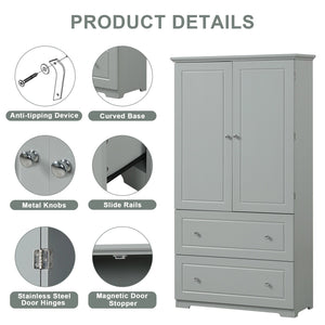 English Elm Wide Grey Bathroom Storage Cabinet with 2 Drawers, 2 Doors, Adjustable Shelf, Anti-Tip, 120lb Capacity WF312729AAE