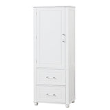 English Elm Tall Bathroom Storage Cabinet, Freestanding Storage Cabinet With Two Drawers and Adjustable Shelf, Mdf Board With Painted Finish, White