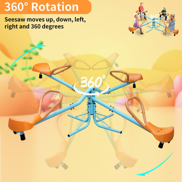 English Elm Outdoor Four Seat Spinning Seesaw Iron Swivel Teeter Totter for Backyard Play W1408126157