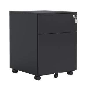 English Elm 2 Drawer Mobile File Cabinet with Lock - Steel, Compact Rolling Storage for Legal/Letter/A4 Files, Secure Organizing Solution Black W252125343