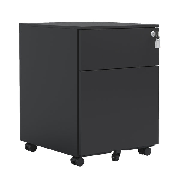 English Elm 2 Drawer Mobile File Cabinet with Lock - Steel, Compact Rolling Storage for Legal/Letter/A4 Files, Secure Organizing Solution Black W252125343