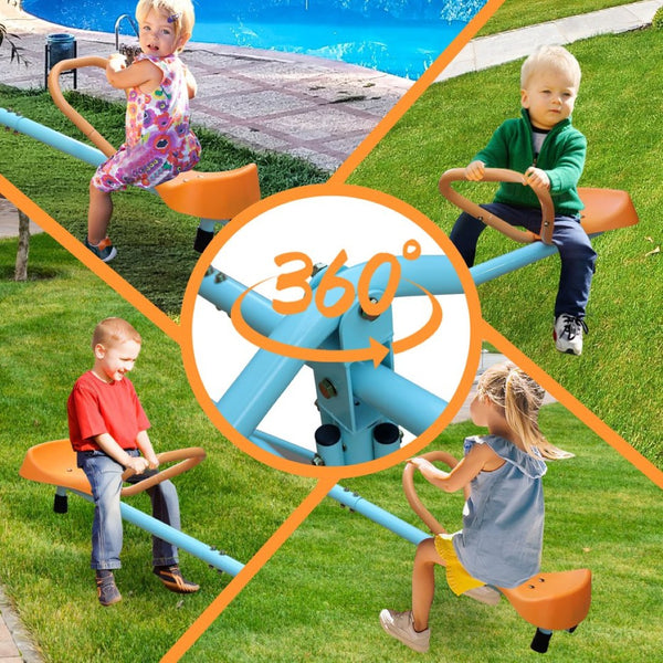 English Elm Outdoor Four Seat Spinning Seesaw Iron Swivel Teeter Totter for Backyard Play W1408126157