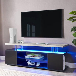 English Elm TV Stand Modern Contrast Engineered Wood Console for 60" TVs with LED, Ample Hidden Storage, Durable Design Grey+Black 55.51 L x 20.08 W x 6.3 H W2178138768