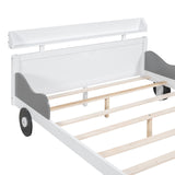 Hearth and Haven Full Size Car-Shaped Platform Bed, Full Bed with Storage Shelf For Bedroom, White WF312486AAK