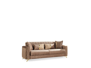 English Elm Luna Velvet 2Pc Living Room Set in Copper – Modern Sofa & Loveseat w/ Gold Legs, Storage & Sleeper B009S01543