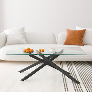 English Elm 47.2" Tempered Glass Top Coffee Table with Powder-coated Black Metal Legs for Living Room W241120468