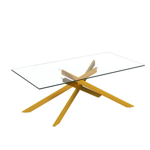 English Elm 47.2" Tempered Glass Top Coffee Table with Powder-coated Black Metal Legs for Living Room W241120463