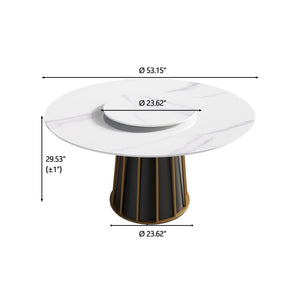 English Elm 53.15"Modern Round Dining Table With Sintered Stone Top & Iron Base - Seats 6 With Rotating Turntable W1535S00334