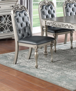 English Elm Traditional Formal Rubberwood Dining Set Seats Six Tufted Chairs Silver Grey Finish B011S00601