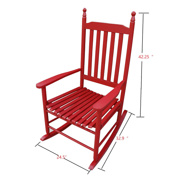 English Elm Wooden Solid Wood Porch Rocker Chair with Wide Seat and Armrests, Sturdy Slatted Back, 250LB Limit Rose Red W49528617