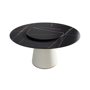 English Elm 59.05 Modern Round Dining Table With Rotating Turntable - Seats 6-8, Durable Sintered Stone Top W1535S00339