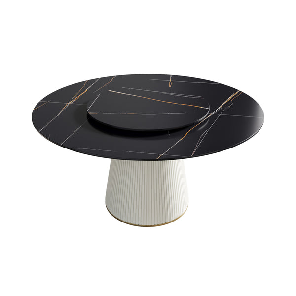 English Elm 59.05 Modern Round Dining Table With Rotating Turntable - Seats 6-8, Durable Sintered Stone Top W1535S00339