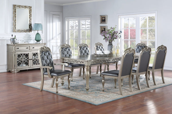 English Elm Formal Rubberwood Extendable Dining Table Antique Carved Legs Seats Large Gatherings Silver+Grey B011138665