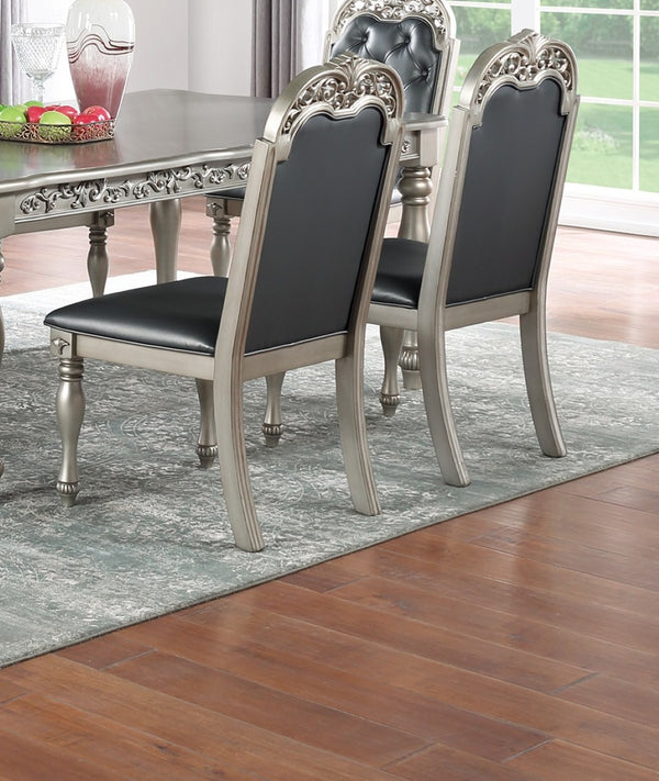 English Elm Traditional Formal Rubberwood Dining Set Seats Six Tufted Chairs Silver Grey Finish B011S00601