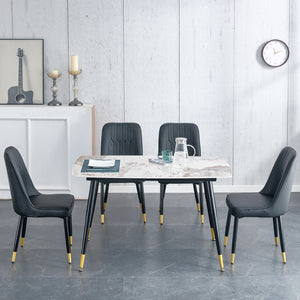 English Elm Table 5-Piece Dining Set With Sintered Stone Top And Black Metal Legs - Modern Comfort For Any Space W1151S00411-GIGA