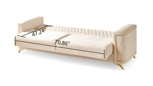 English Elm Luna 3Pc Modern Living Room Set In Ivory - Luxurious Velvet, Hidden Storage & Stylish Gold Legs B009S02053