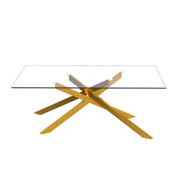 English Elm 47.2" Tempered Glass Top Coffee Table with Powder-coated Black Metal Legs for Living Room W241120463