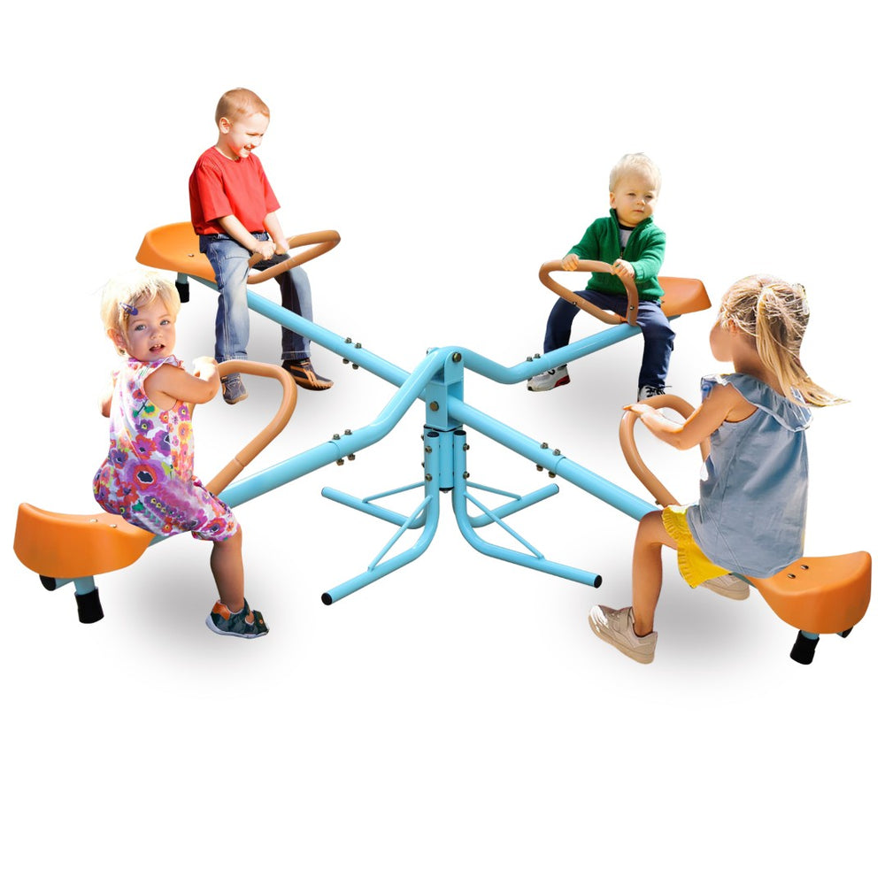 English Elm Outdoor Four Seat Spinning Seesaw Iron Swivel Teeter Totter for Backyard Play W1408126157