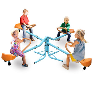 English Elm Outdoor Four Seat Spinning Seesaw Iron Swivel Teeter Totter for Backyard Play W1408126157