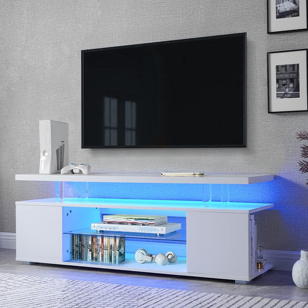 English Elm TV Stand Modern Contrast Engineered Wood Console for 60" TVs with LED, Ample Hidden Storage, Durable Design White 55.51 L x 20.08 W x 6.3 H W2178138763