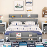 Full Size Car-Shaped Platform Bed,Full Bed With Storage Shelf For Bedroom,Gray