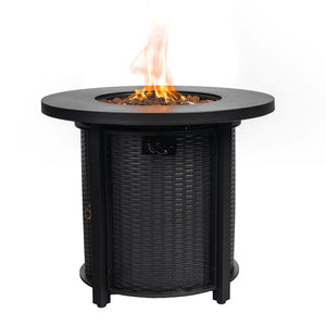 English Elm 30" Propane Fire Pit Table 50000BTU Round Steel Patio Heater with Lava Rocks ETL Stainless Burner W853130169