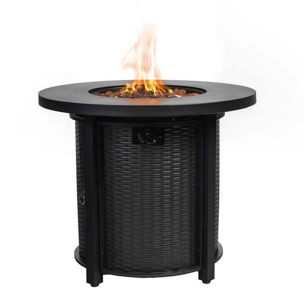 English Elm 30" Propane Fire Pit Table 50000BTU Round Steel Patio Heater with Lava Rocks ETL Stainless Burner W853130169