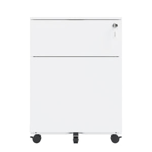 English Elm 2 Drawer Mobile File Cabinet with Lock - Steel, Compact Rolling Storage for Legal/Letter/A4 Files, Secure Organizing Solution White W252125346