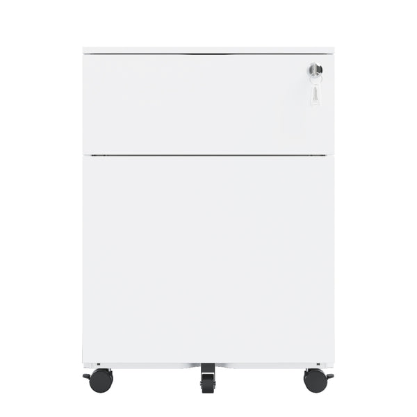 English Elm 2 Drawer Mobile File Cabinet with Lock - Steel, Compact Rolling Storage for Legal/Letter/A4 Files, Secure Organizing Solution White W252125346