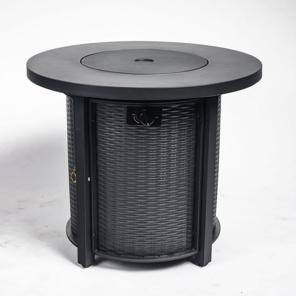 English Elm 30" Propane Fire Pit Table 50000BTU Round Steel Patio Heater with Lava Rocks ETL Stainless Burner W853130169