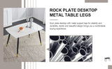 Hearth and Haven Table and Chair Set. White Imitation Marble Patterned Burnt Stone Tabletop with Black Metal Legs. Orange Deep Gray Dual Tone Leatherette Leather Backrest and Black Metal Leg Chair. 1 Table and 4 Chairs 001 007 W1151S00407