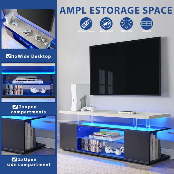 English Elm TV Stand Modern Contrast Engineered Wood Console for 60" TVs with LED, Ample Hidden Storage, Durable Design Grey+Black 55.51 L x 20.08 W x 6.3 H W2178138768