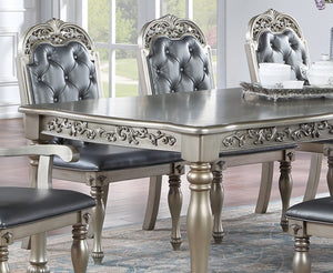 English Elm Formal Rubberwood Extendable Dining Table Antique Carved Legs Seats Large Gatherings Silver+Grey B011138665