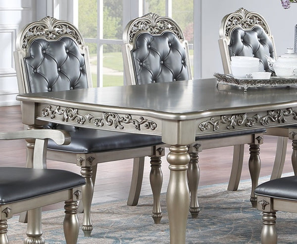 English Elm Formal Rubberwood Extendable Dining Table Antique Carved Legs Seats Large Gatherings Silver+Grey B011138665
