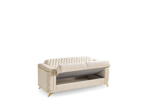 English Elm Luna 3-Piece Modern Living Room Set In Ivory Velvet With Gold Legs, Sofa Bed & Storage Solutions B009S02052