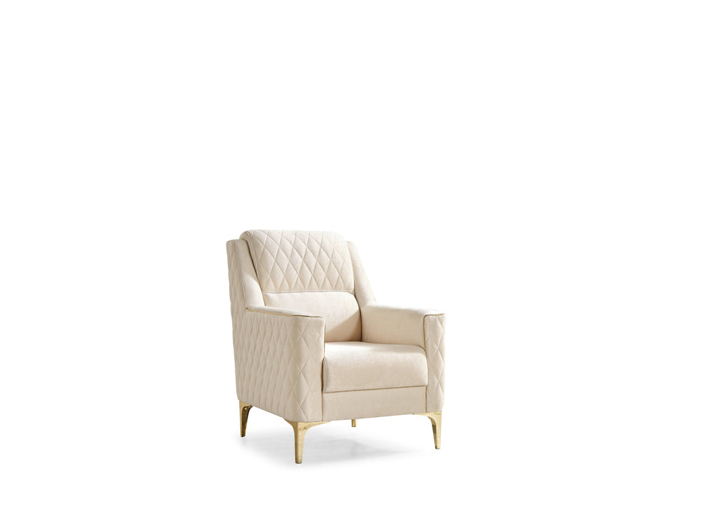 English Elm Luna 3Pc Modern Living Room Set In Ivory - Luxurious Velvet, Hidden Storage & Stylish Gold Legs B009S02053