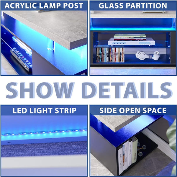 English Elm TV Stand Modern Contrast Engineered Wood Console for 60" TVs with LED, Ample Hidden Storage, Durable Design Grey+Black 55.51 L x 20.08 W x 6.3 H W2178138768