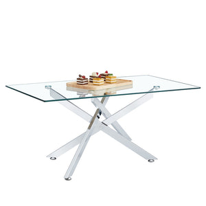 English Elm 39.37" Tempered Glass Rectangular Coffee Table with Powder-coated Metal Legs for Living Room W241120464
