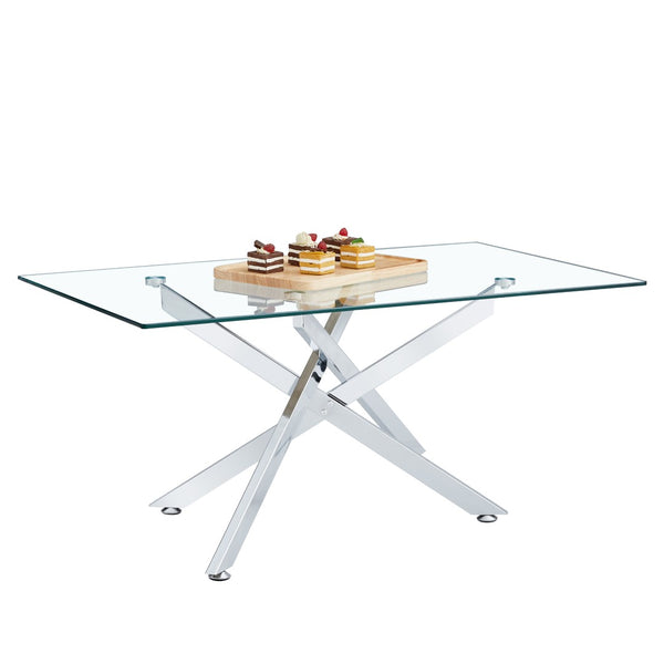 English Elm 39.37" Tempered Glass Rectangular Coffee Table with Powder-coated Metal Legs for Living Room W241120464
