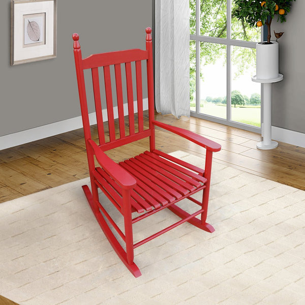 English Elm Wooden Solid Wood Porch Rocker Chair with Wide Seat and Armrests, Sturdy Slatted Back, 250LB Limit Rose Red W49528617