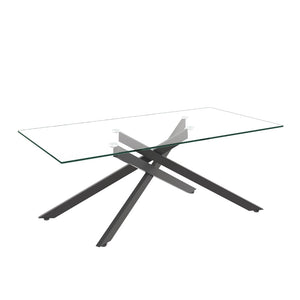 English Elm 47.2" Tempered Glass Top Coffee Table with Powder-coated Black Metal Legs for Living Room W241120468